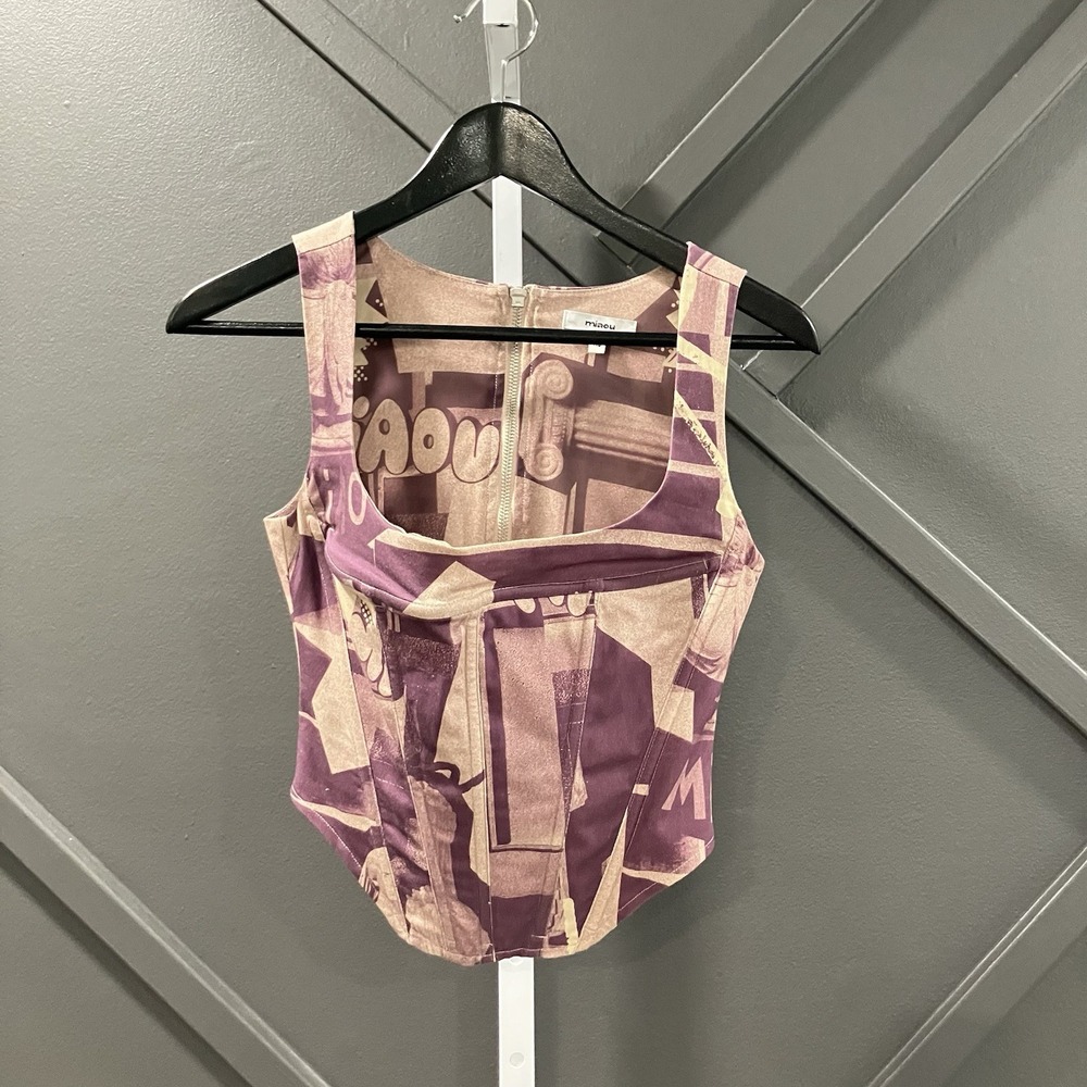 Miaou Graphic Print Corset Tank Top Women's Size XS Purple Pink Y2K Bustier